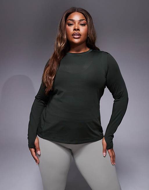 4505 Curve Icon long sleeve quick dry running top in dark khaki