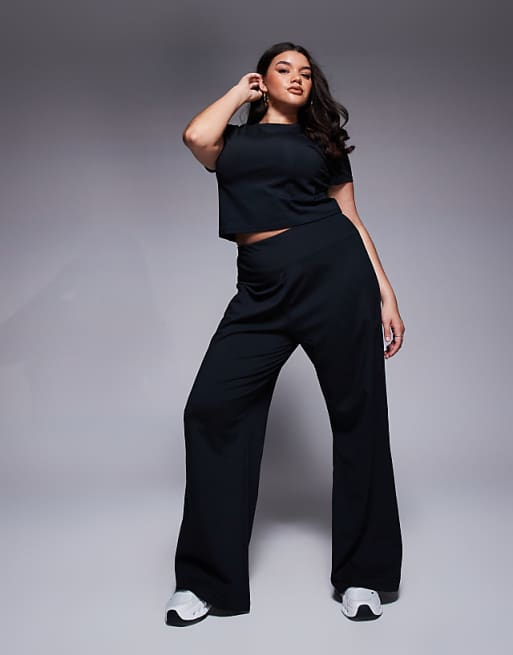 4505 Curve Icon soft touch high waist wide leg dance pant in black