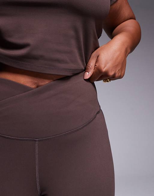 4505 Curve Icon Soft Touch Wrap Waist Slim Kick Yoga Legging In Plum Chocolate