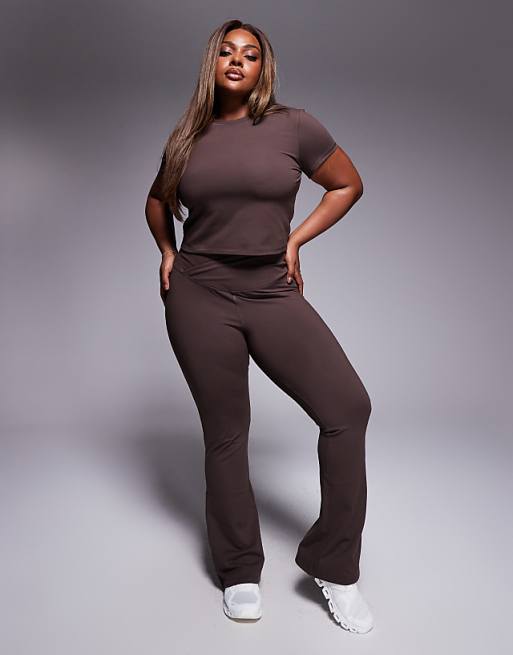 4505 Curve Icon soft touch wrap waist slim kick yoga legging in plum chocolate