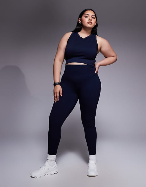 4505 Curve seamless baby rib high waist gym leggings in navy