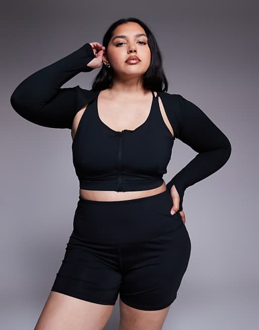 4505 Curve soft touch layering long sleeve shrug in black