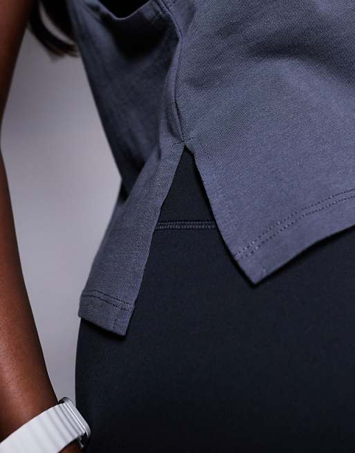 4505 Drop Armhole Cropped Cotton Vest With Quick Dry Finish In Iron Grey