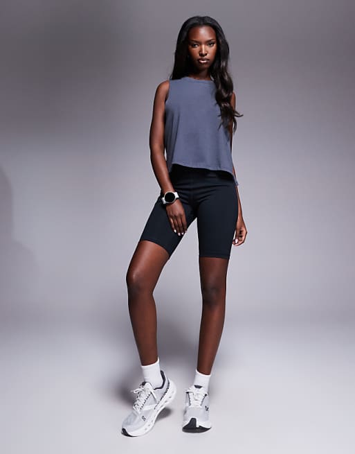 4505 Drop Armhole Cropped Cotton Vest With Quick Dry Finish In Iron Grey