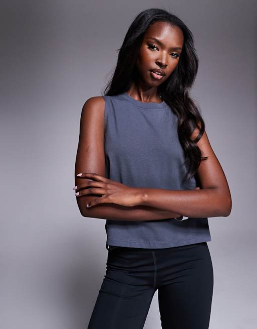 4505 drop armhole cropped cotton vest with quick dry finish in iron grey