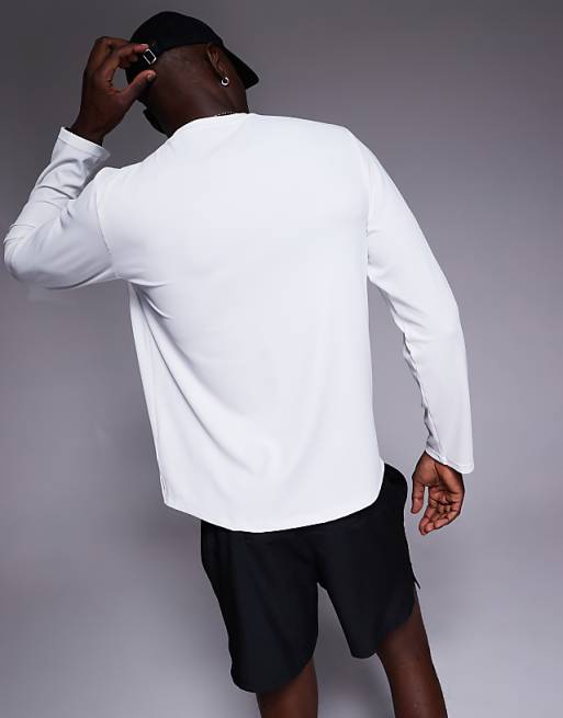 4505 Engineered Performance Waffle Long Sleeve Running Top With Curved Hem In White