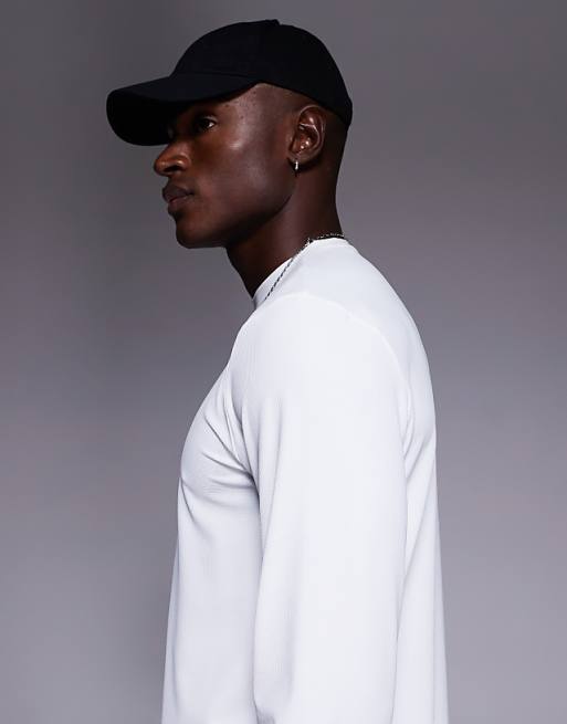 4505 Engineered Performance Waffle Long Sleeve Running Top With Curved Hem In White