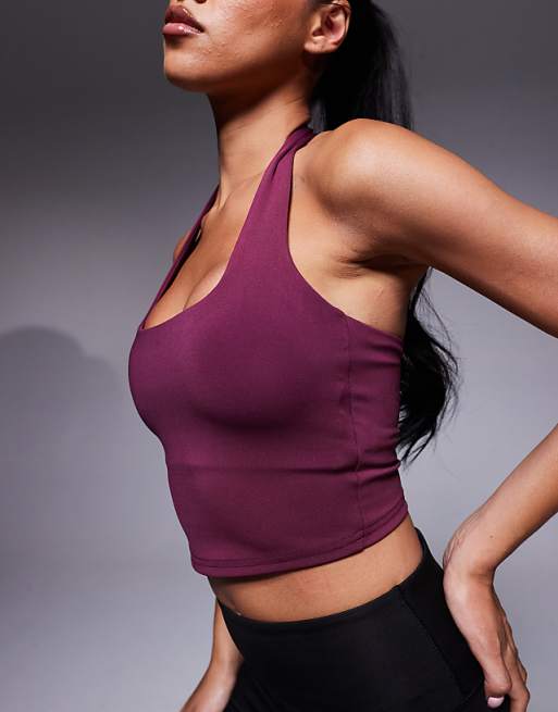 4505 Halter Neck Performance Top With Inner Bra In Mulberry