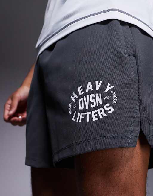 4505 Heavy Lifting Graphic Training Shorts With Zip Pockets In Graphite