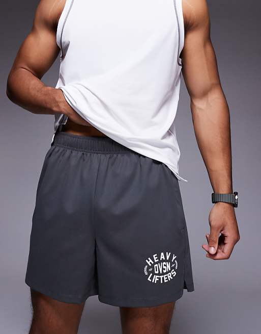 4505 Heavy Lifting graphic training shorts with zip pockets in graphite