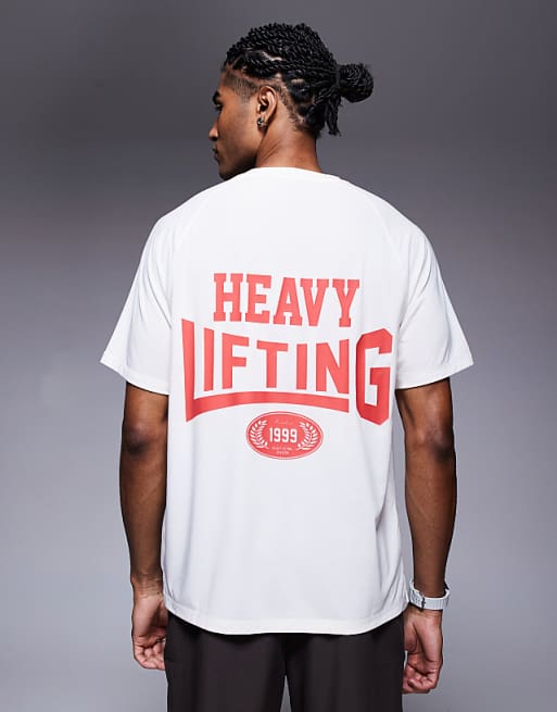 4505 Heavy Lifting Quick Dry Back Print Performance T-shirt In Vintage White