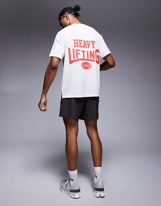 4505 Heavy Lifting quick dry back print performance t-shirt in vintage white