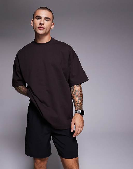 4505 Heavyweight Cotton Oversized T-shirt With Back Graphic And Quick Dry Finish In Washed Brown