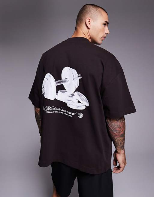 4505 Heavyweight Cotton Oversized T-shirt With Back Graphic And Quick Dry Finish In Washed Brown