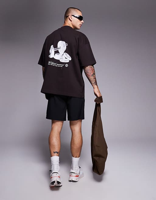 4505 heavyweight cotton oversized t-shirt with back graphic and quick dry finish in washed brown