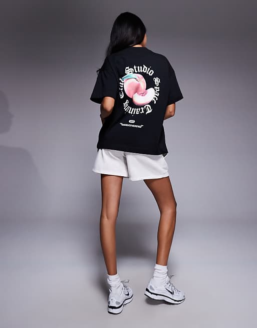 4505 heavyweight cotton oversized t-shirt with peach back print in black