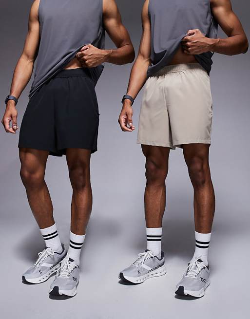 4505 Icon 5 inch quick dry training shorts with zip pockets 2 pack in black and stone