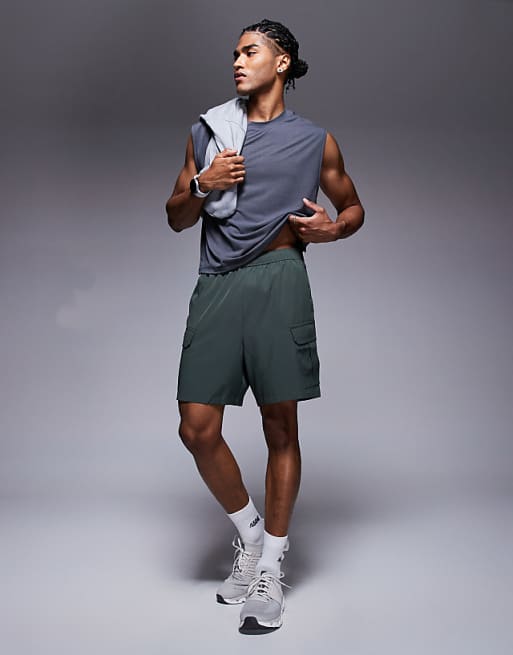 4505 Icon 7 inch quick dry training cargo shorts with zip pockets in deep khaki