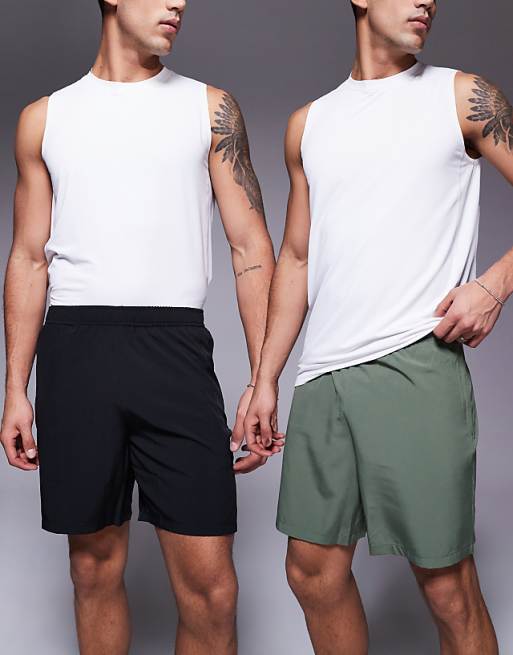 4505 Icon 7 inch quick dry training shorts with zip pockets 2 pack in black and khaki