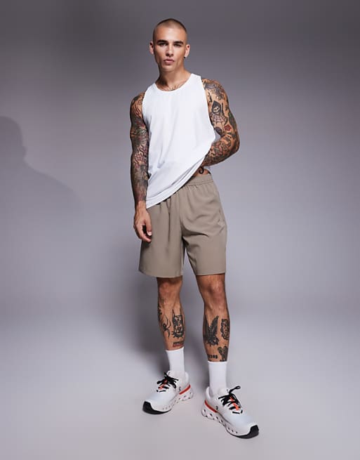 4505 Icon 7 inch quick dry training shorts with zip pockets in stone grey