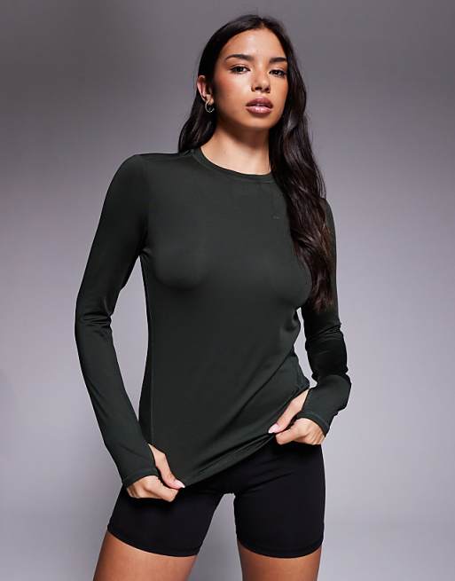 4505 Icon active quick dry long sleeve running top in dark khaki