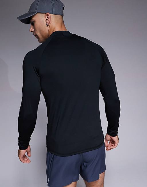 4505 Icon Active Quick Dry Muscle Fit Base Layer Training Long Sleeve Mock Neck Top In Black