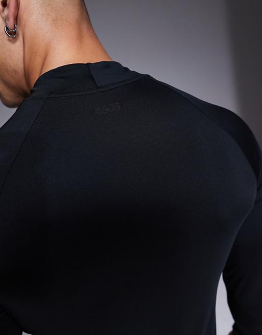 4505 Icon Active Quick Dry Muscle Fit Base Layer Training Long Sleeve Mock Neck Top In Black
