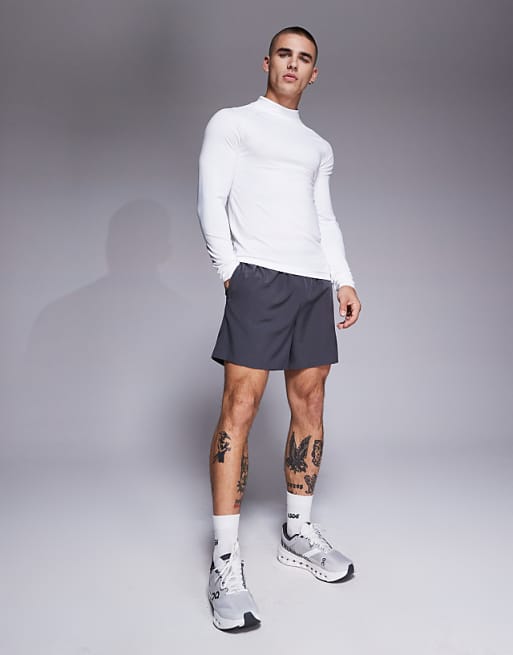 4505 Icon Active Quick Dry Muscle Fit Base Layer Training Long Sleeve Mock Neck Top In White