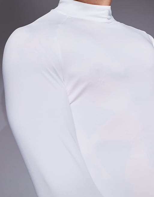 4505 Icon Active Quick Dry Muscle Fit Base Layer Training Long Sleeve Mock Neck Top In White