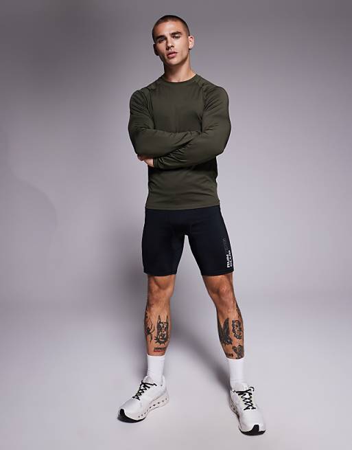 4505 Icon Active Quick Dry Muscle Fit Base Layer Training Long Sleeve Top In Khaki