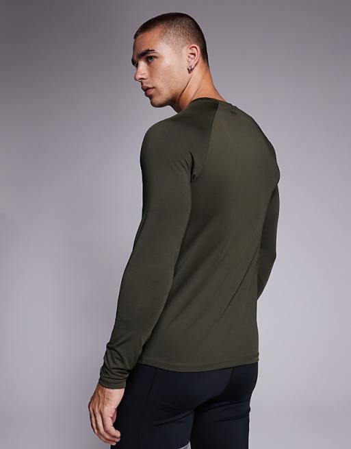 4505 Icon Active Quick Dry Muscle Fit Base Layer Training Long Sleeve Top In Khaki