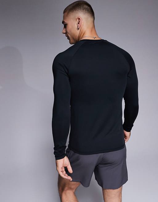 4505 Icon Active Quick Dry Muscle Fit Base Layer Training Long Sleeve Top In Black