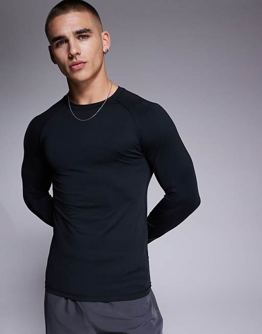 4505 Icon active quick dry muscle fit base layer training long sleeve top in black