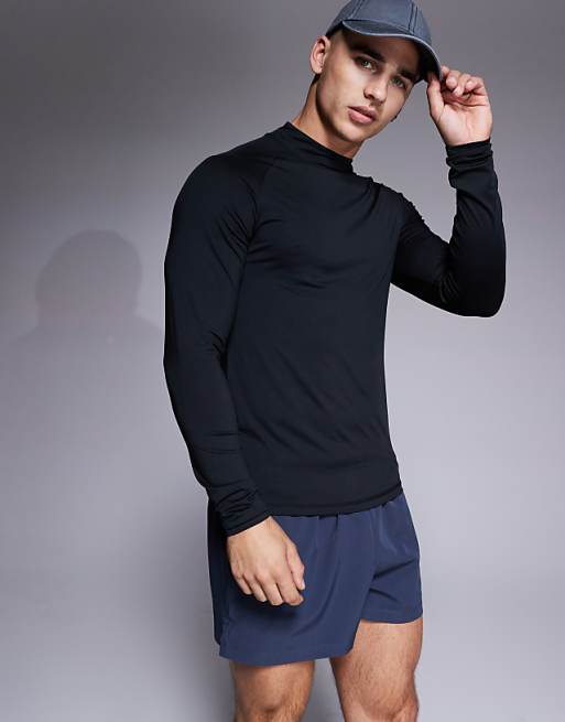 4505 Icon active quick dry muscle fit base layer training long sleeve mock neck top in black