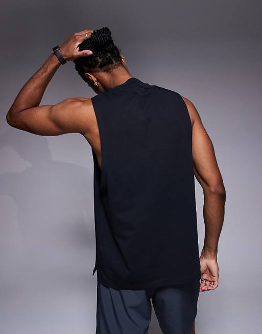 4505 Icon Cotton Drop Armhole Training Vest With Quick Dry Finish In Black
