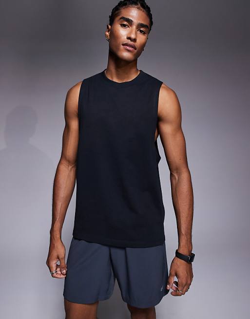 4505 Icon cotton drop armhole training vest with quick dry finish in black