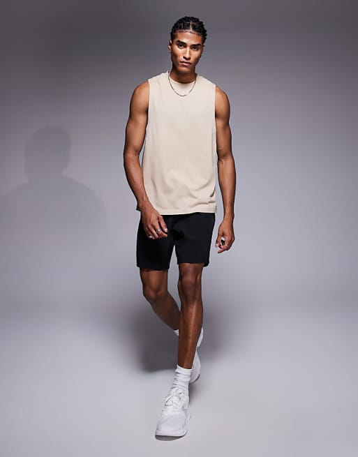 4505 Icon Cotton Drop Armhole Training Vest With Quick Dry Finish In Stone