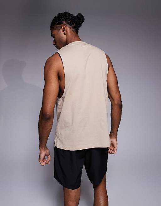 4505 Icon Cotton Drop Armhole Training Vest With Quick Dry Finish In Stone