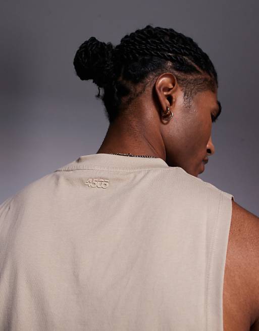 4505 Icon Cotton Drop Armhole Training Vest With Quick Dry Finish In Stone