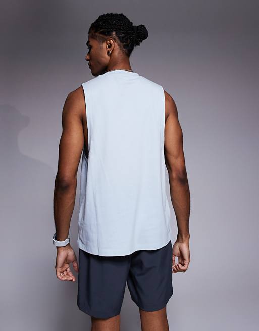 4505 Icon Cotton Drop Armhole Training Vest With Quick Dry Finish In Pale Blue
