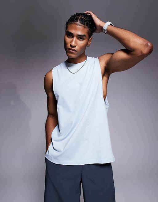 4505 Icon cotton drop armhole training vest with quick dry finish in pale blue