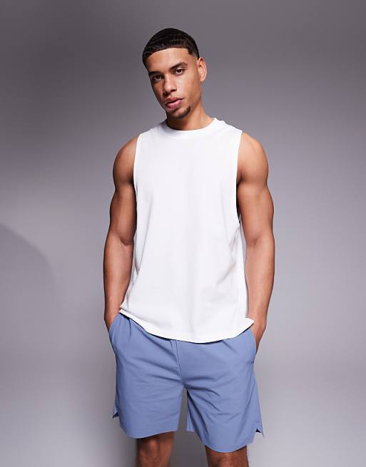 4505 Icon cotton drop armhole training vest with quick dry finish in white