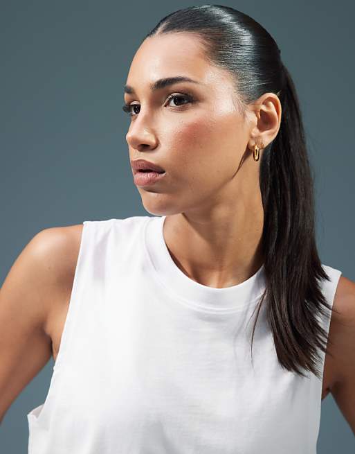 4505 Icon Cotton Drop Armhole Vest With Quick Dry Finish In White