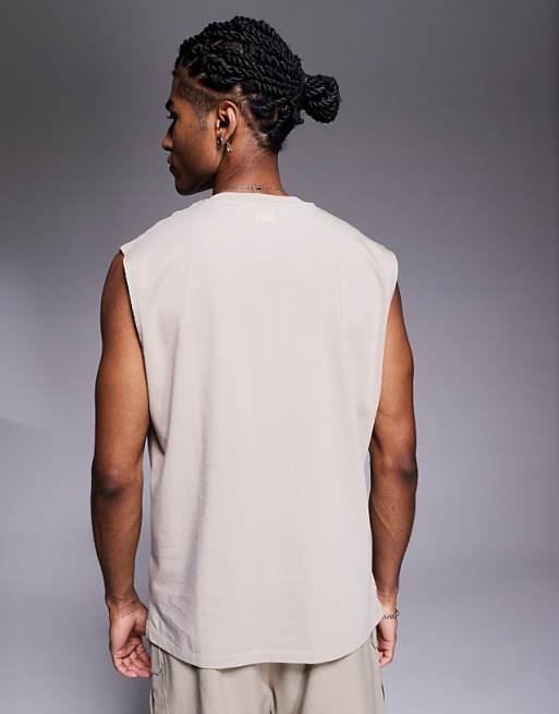 4505 Icon Cotton Oversized Pump Training Tank With Quick Dry Finish In Washed Stone