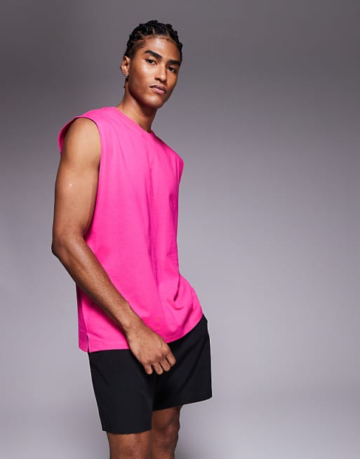 4505 Icon Cotton Oversized Pump Training Tank With Quick Dry Finish In Bright Pink