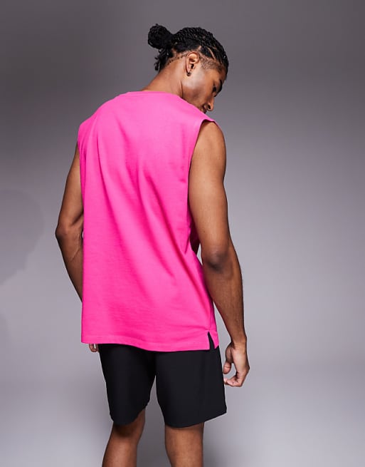 4505 Icon Cotton Oversized Pump Training Tank With Quick Dry Finish In Bright Pink