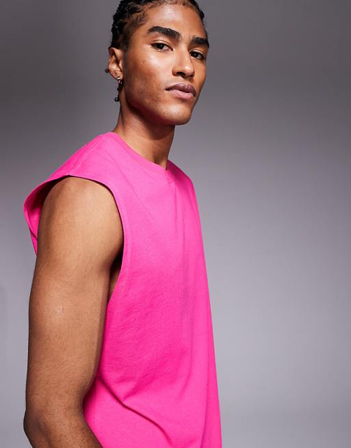 4505 Icon Cotton Oversized Pump Training Tank With Quick Dry Finish In Bright Pink