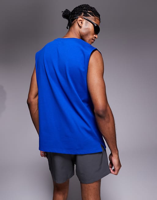 4505 Icon Cotton Oversized Pump Training Tank With Quick Dry Finish In Cobalt Blue