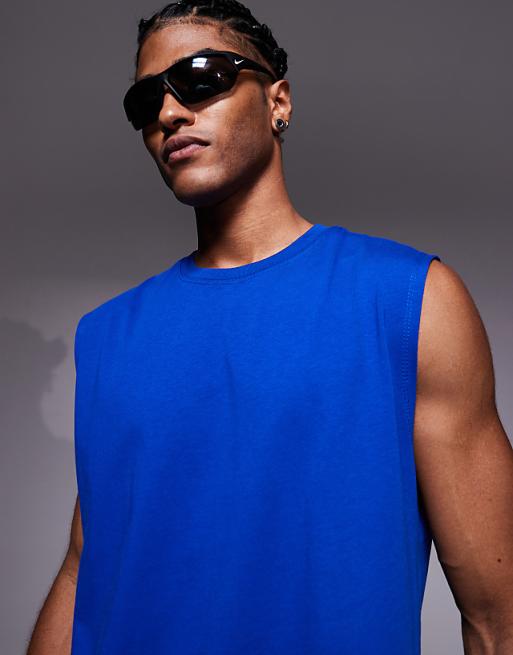 4505 Icon Cotton Oversized Pump Training Tank With Quick Dry Finish In Cobalt Blue