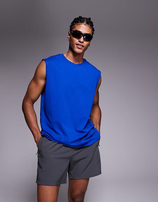 4505 Icon cotton oversized pump training tank with quick dry finish in cobalt blue